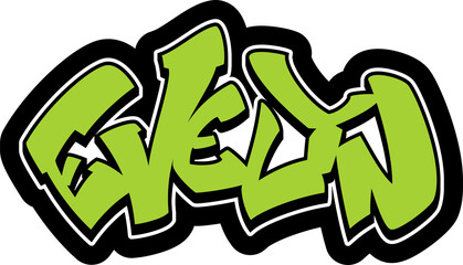 EVELYN Graffiti Name, street art urban wall tag style font, sticker, label, print, stencil, cut file, cool dope hand drawn writing, girl, dj sign logo, doodle, clear transparent background PNG, green