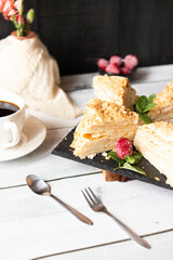 
Napoleon cake. dessert. on a wooden background. Sweet
