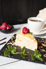 
Napoleon cake. dessert. on a wooden background. Sweet