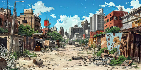 Obraz premium Metallic Melting Pot: Diversity in Scrap City - A melting pot of cultures and backgrounds, where individuals from all walks of life