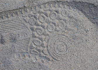 close-up shoe print of a person in the sand
