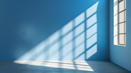 Obraz premium Abstract window light shadow on blue wall background for product presentation empty mockup with space for text 