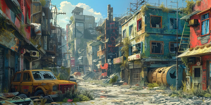 Junkyard Juxtaposition: The Contrasts of Scrap City Life - A city of stark contrasts, where the beauty of ingenuity and resourcefulness