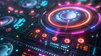 Mock-up interface, White heavenly zen with rainbow glow under the circular panels, Star tech interface, iridescent, cosmic template, soft beauty, Vector, Visionary 