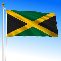 Jamaica, official national waving flag, central american country, vector illustration