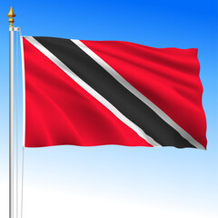 Trinidad and Tobago, official national waving  flag, caribbean country, vector illustration