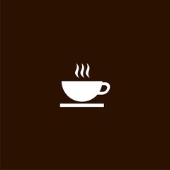 Hot coffee icon isolated on brown background . 