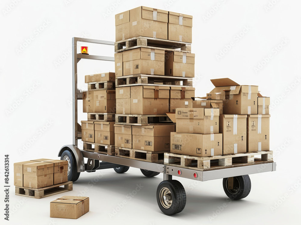 Aufkleber a hand truck with boxes on it is next to the pallet with an illustration of mail in envelopes, on wh