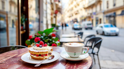 Coffee and cake at a european cafe