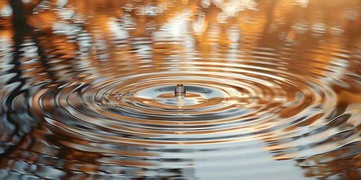 Water droplet in puddle creating ripples symbolizes individual actions for change. Concept Nature, Environment, Change, Symbolism, Water
