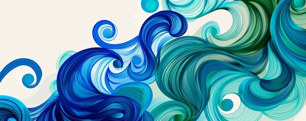 Fototapeta premium Abstract blue and green swirls digital artwork, vibrant flowing design