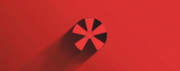 Minimalist red background with centered radiation warning symbol in black and orange