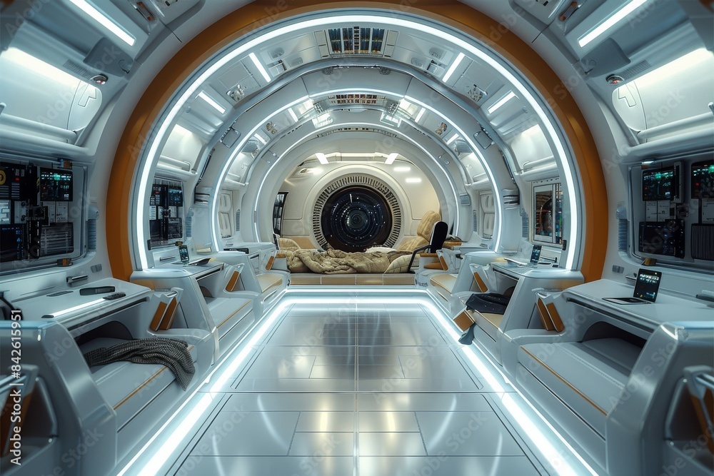 Poster a clean aesthetic, the bridge of a personal spaceship. generative ai.