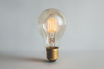 Illuminated vintage Edison bulb on neutral background