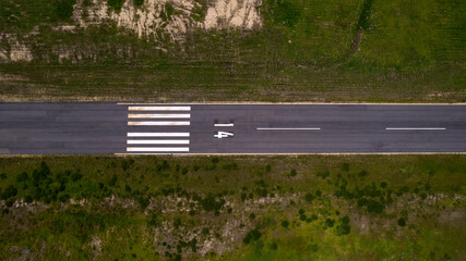 Vertical view of the landing strip 14 in small airport