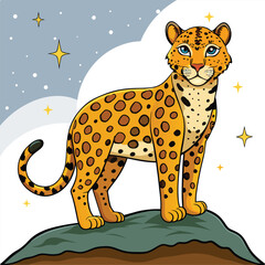 Cute leopard in flat cartoon style. Leopard animal vector illustration