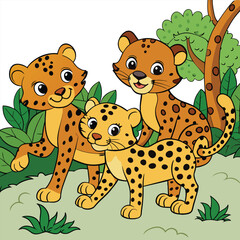 Obraz premium Cute leopard in flat cartoon style. Leopard animal vector illustration