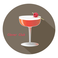 Hand drawn vector illustration of Clover club alcohol cocktail. Bar menu