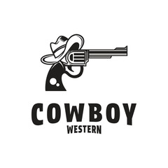 cowboy gun logo design vector vintage retro style