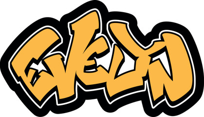 EVELYN Graffiti Name, street art urban wall tag style font, sticker, label, print, stencil, cut file, cool dope hand drawn writing, girl dj sign logo, doodle, clear transparent background, vector, EPS