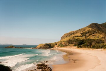 Waves hit the rocky beach