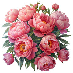 A vibrant bunch of pink peony , a beautiful spring bouquet