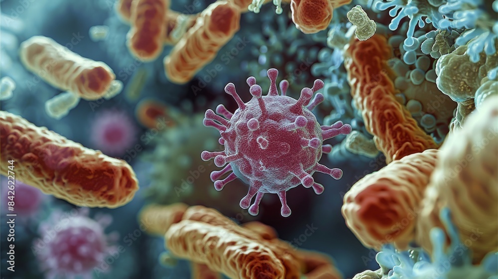 Aufkleber A Magnified view of bacteria and virus particles. Generative AI.