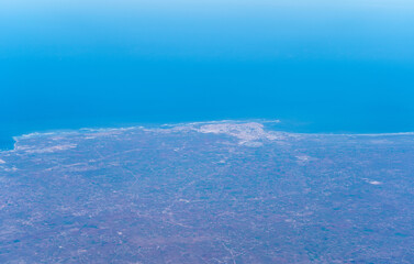 Plane Window View, Aircraft Fly Landscape, Looking from Plane Cabin, Plane Window Aerial View