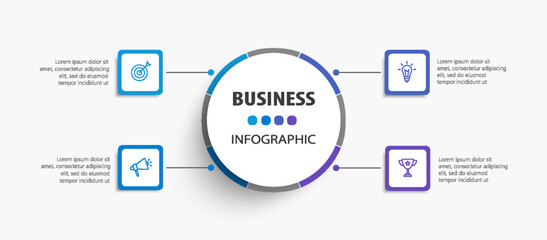 Business infographic template with 4 options, workflow, process chart. Can be used for workflow layout, diagram, annual report, web design, steps or processes	