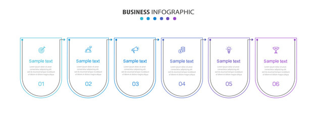 Infographic design business template with 6 options, steps. Can be used for workflow layout, diagram, annual report, web design. Vector eps 10