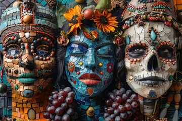 Three Mosaic Faces of Life Death and Nature
