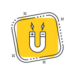 Cartoon horseshoe magnet icon vector illustration. Magnetic on isolated yellow square background. Electromagnetic sign concept.