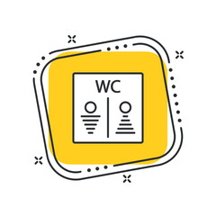 Cartoon toilet icon vector illustration. Restroom on isolated yellow square background. WC sign concept.