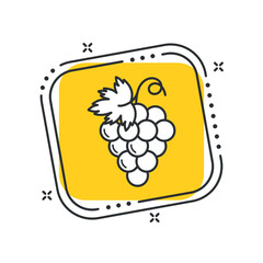 Cartoon grape icon vector illustration. Bunch on isolated yellow square background. Vine sign concept.