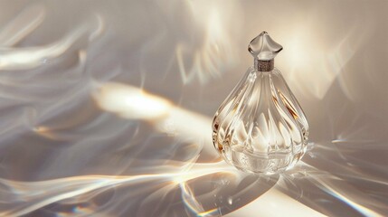 Elegant Pear-Shaped Perfume Bottle in Transparent Glass with Light Reflections on White Background