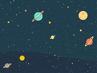 Fototapeta premium Celestial Tapestry: A Cosmic Dance of Planets, Constellations, Galaxies, and Nebulae