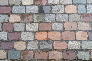 Old Stone Pavement Texture Background, Ancient Granite Cobblestone Road Pattern, Block Sidewalk