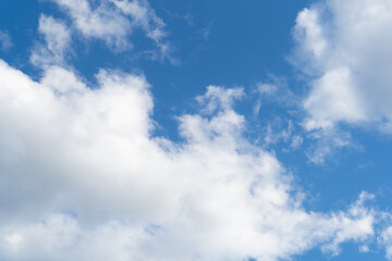Blue Sky with White Clouds, Sunny Cloudy Sky Texture Background, Fluffy Clouds Pattern, Sunny Cumulus