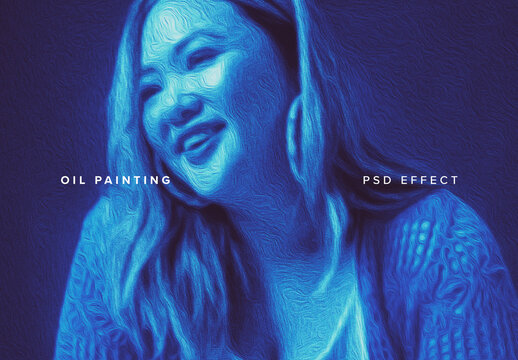 Blue Oil Painting Photo Effect Mockup