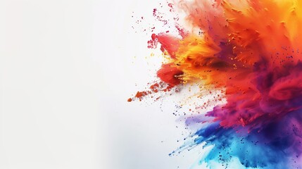 Colorful Abstract Paint Explosion With Bright Blue, Red, Orange, And Yellow Pigments On White Background
