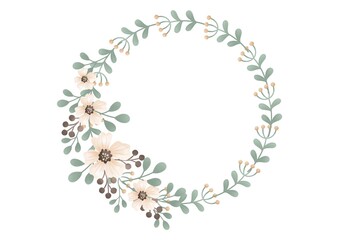 Watercolor illustration of a floral, round wreath in pastel soft colors. Perfect for any design and production. Image JPG 300 dpi.