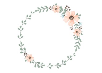 Watercolor illustration of a floral, round wreath in pastel soft colors. Perfect for any design and production. Image JPG 300 dpi.