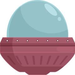 Red and blue spaceship flying with big glass dome on top isolated on white background