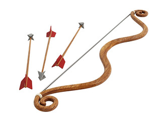 Wooden bow and arrows isolated on transparent background. 3D illustration