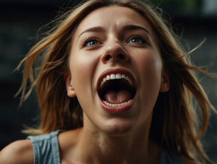 Young Woman Shouting in Extreme Anger
