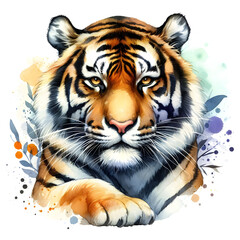 Naklejka premium Isolated watercolor illustration of tiger on wite background.