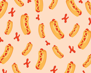 seamless pattern hotdog theme with orange background