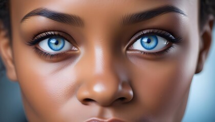 Fototapeta premium African American woman, blue eyes, intense stare, closeup
