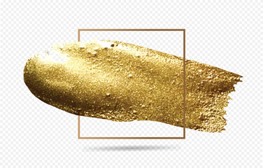 Gold paint smear stroke stain. golden paint brush strokes isolated on white background. abstract gold glitter texture art illustration. design element for invitation, wedding, card template.