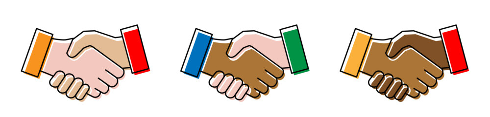 Set of Handshake icons with different skin colors © Brad Pict